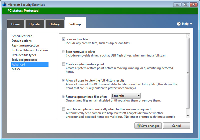 Microsoft Security Essentials screenshot 1